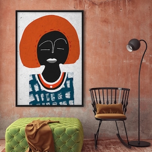 Abstract African Woman Portrait, Contemporary  Ethno Abstraction, Afro Motive Conceptual Art, Modern Afro Wall Art Print, Afro Ethnic Poster