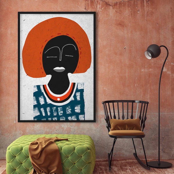 Abstract African Woman Portrait, Contemporary  Ethno Abstraction, Afro Motive Conceptual Art, Modern Afro Wall Art Print, Afro Ethnic Poster