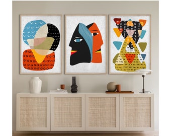 African Bohemian Decor Triptych, Modern Black Culture Wall Art Set, Africa Pattern Print, Black Woman Abstract Afro Print, Ethnic Posters