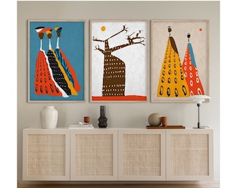 Black Woman and Man Art Set, African Art Tribal Poster, Modern Bohemian Decor, Colors of Africa Print, African American Contemporary Set
