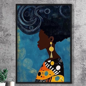 Black Woman Portrait, Women of Color Illustration in Afrocentric style, African Girl Artwork Print, African Wall Art, Black Culture Decor