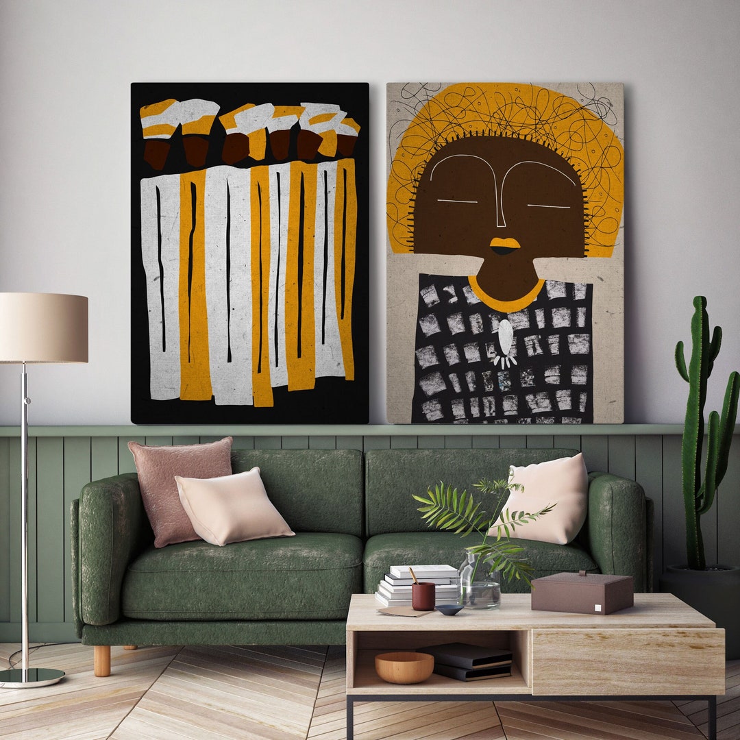 Black Woman Portrait, Ethno Abstract Wall Art Prints , African American ...