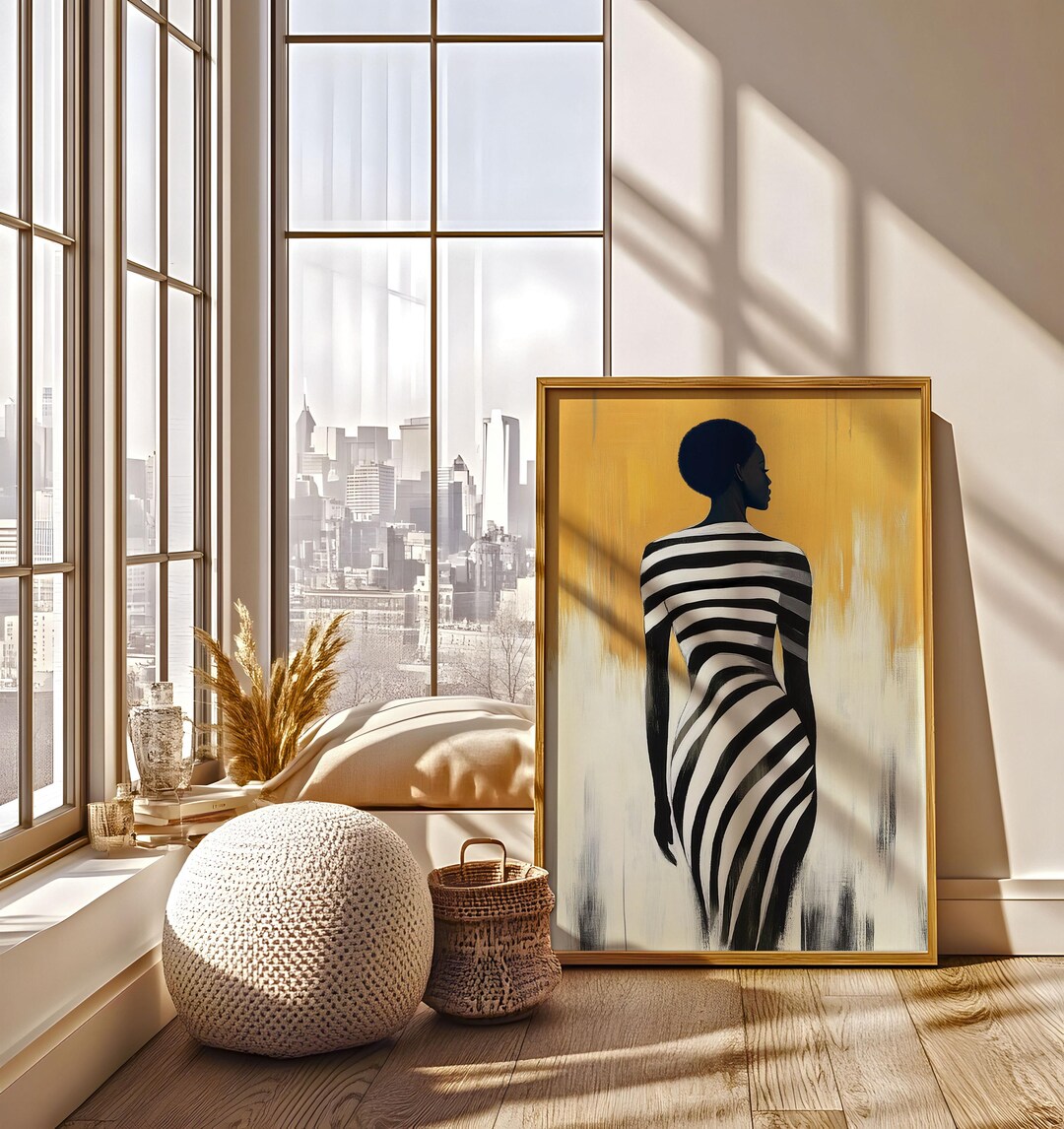 Black and White Stripes Woman Portrait, African Girl in Striped Robe ...