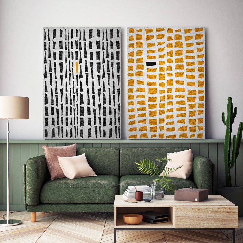 Black and Yellow Prints Abstract Minimalist Wall Art Etsy