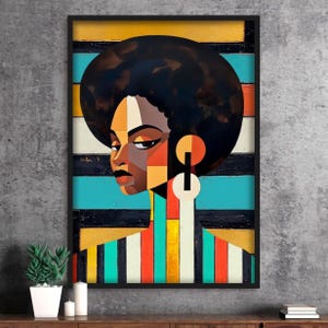 African Woman Cubist Art Print: Afrocentric Abstract Portrait
