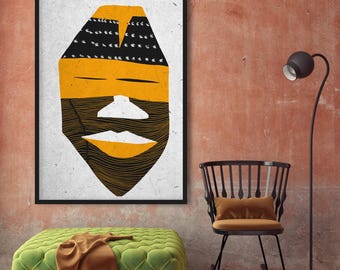 African Ritual Mask Art Print, Abstract Ethnic Portrait, African Tribal Abstraction, Contemporary Conceptual Art, Black Afrocentric Decor