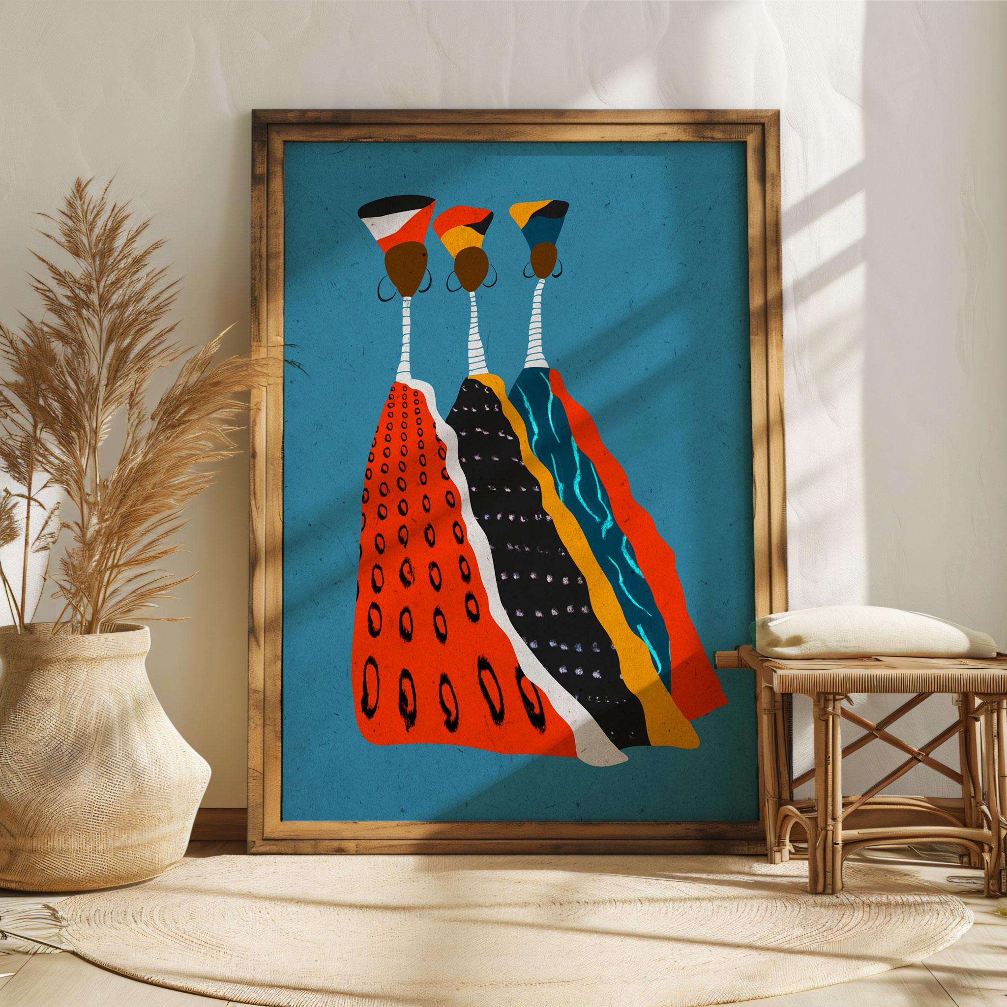 Afro American Boho Décor, People of Africa Family Portrait Set Triptych ...