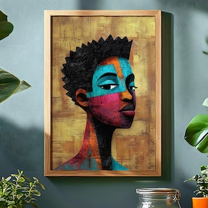 Abstract Afrocentric Portrait: Modern Boho Canvas Wall Art