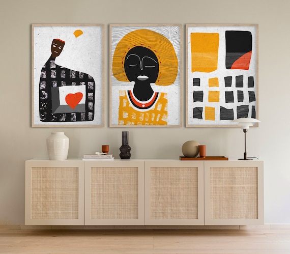 Contemporary African Print, African Women's Portrait, Abstract Love Art, Black Modern Artwork, Afro Figure Ethno Poster, Afro Pattern Motive