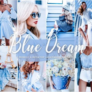 Lightroom MobileとLightroomデスクトップ用の5つのBlue Dreamsプリセット、青と白のプリセットLightroom、青のプリセットLightroom