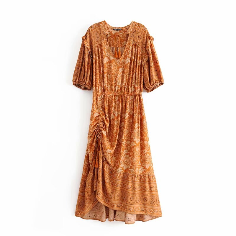 Bohemian Mandala Rust Kimono Balloon Sleeve Maxi Boho Dress - Etsy