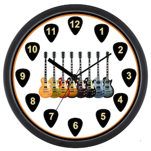 GUITAR Clock,”It’s Time To Play”,Gibson Guitars,Music Clock,Music Room Wall Clock, novelty, musician gift,Electric Guitar Clock