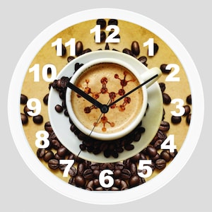 COFFEE Clock, Chemistry Coffee Beans Caffeine, Kitchen Clock, Coffee Time Clock, Housewarming Gift, Wall Decor, Unique Coffee Clock Gift