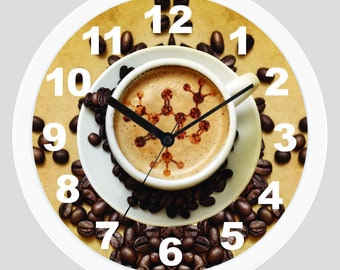 Orologio da caffè, Chimica chicchi di caffè caffeina, Orologio da cucina, Orologio da caffè, Regalo di inaugurazione della casa, Decorazione da parete, Regalo unico con orologio da caffè