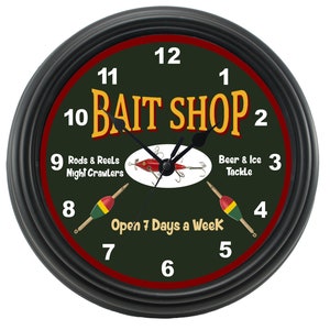 BAIT SHOP Clock,Fishing Gifts for Dad,Gifts for Fishermen,Novelty Wall Clock,Decor,Gone Fishing,Father&#39;s Day,Fishing Gift, Clock for Him