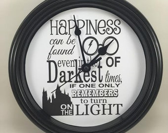 Wizard's HAPPINESS Clock, Happiness Can Be Found, Wizarding Clock, Potterhead Gift, Novelty Wall Clock, Gift for Him, Gift for Her, Birthday