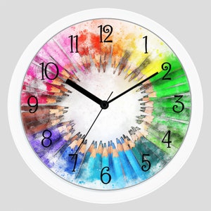 RAINBOW Colored Pencils Wall Clock,Novelty Clock,Unique Gift, Artist Clock, Art Studio Clock,Teenager College Clock,Nursery Gift,Baby Shower