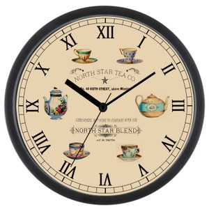 VINTAGE KITCHEN Clock, &quot;Northstar Tea Co.&quot;, Kitchen, Tea Time Kitchen Clock, Housewarming Gift, Wall Decor, Tea Clock, Hostess Gift