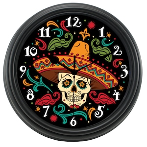 SUGAR SKULL Wall Clock,Calavera,Mexico,Day of the Dead,Wall Clock,Dia de Los Muertos,Housewarming,Wall Decor,Decorative clock,Novelty Clock
