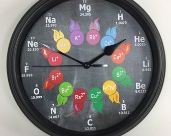 CHEMISTRY Flame Test Wall Clock, Novelty Wall Clock, gift, Classroom Laboratory Clock, Teacher Gift,Teacher Appreciation,Gift for Student