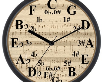 MÚSICA Reloj, Círculo de quintas reloj, Reloj de profesor de música, Novedad reloj de pared, regalo, profesor universitario, estudiante, profesor, músico, reloj de piano