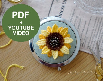 Sunflower embroidery, Embroidery pdf, Embroidery Pattern, PDF Pattern, Video Tutorial, Flower Hand Embroidery, DIYPrintable, DigitalDownload