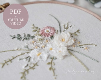 Flowers Hand Embroidery PDF Patterns / Bouquet of flowers / YouTube Tutorial