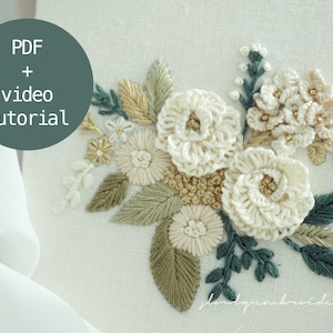 Embroidery Pattern, PDF Pattern, Video Tutorial, Embroidery Design, Flower Hand Embroidery, DIY Printable, Digital Download