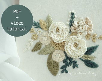 Embroidery Pattern, PDF Pattern, Video Tutorial, Embroidery Design, Flower Hand Embroidery, DIY Printable, Digital Download