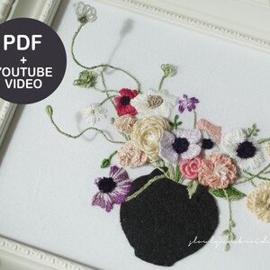 Embroidery Pattern, Hand embroidery PDF, 3D hand embroidery video Tutorial, Flower embroidery, floral embroidry designs Wire embroidery image 3