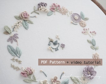 Bordado 3D, Patrón de Bordado de Flores, Patrón PDF, Video Tutorial, Bordado Floral a Mano, DIY Imprimible, Descarga Digital