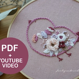 Hand Embroidery Patterns PDF, Flower Embroidery, Video Tutorial, 3D Hand Embroidery, DIY Printable, How to, Hoop Art, Digital Download