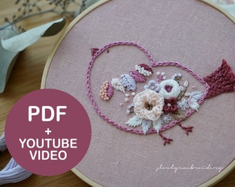 Hand Embroidery Patterns PDF, Flower Embroidery, Video Tutorial, 3D Hand Embroidery, DIY Printable, How to, Hoop Art, Digital Download