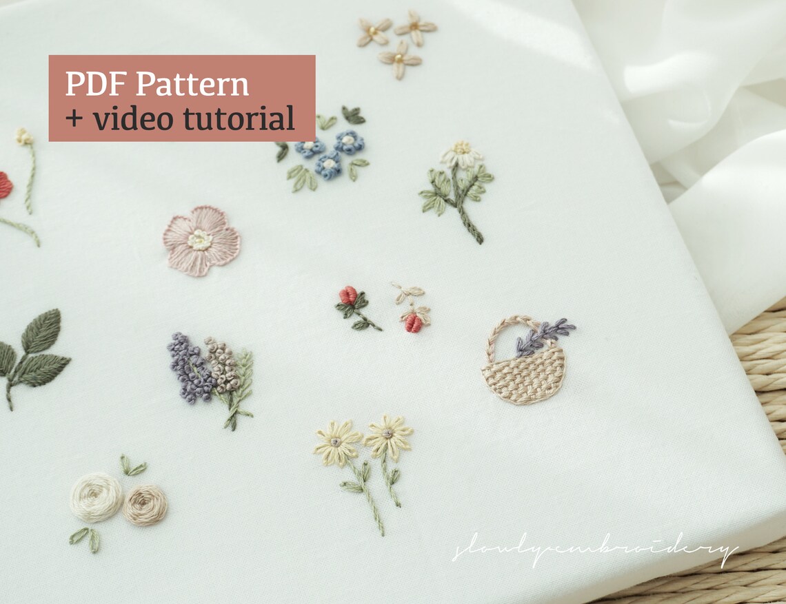 Floral Embroidery PDF Patterns, Hand Embroidery Video Tutorial, Flower ...
