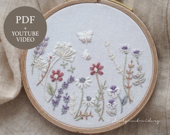 Embroidery PDF Patterns for DIY Enthusiasts. Flower Garden for embroidery beginners + Video tutorial