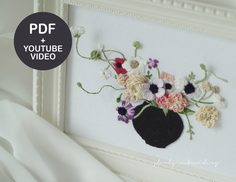 Embroidery Pattern, Hand embroidery PDF, 3D hand embroidery video Tutorial, Flower embroidery, floral embroidry designs Wire embroidery image 9