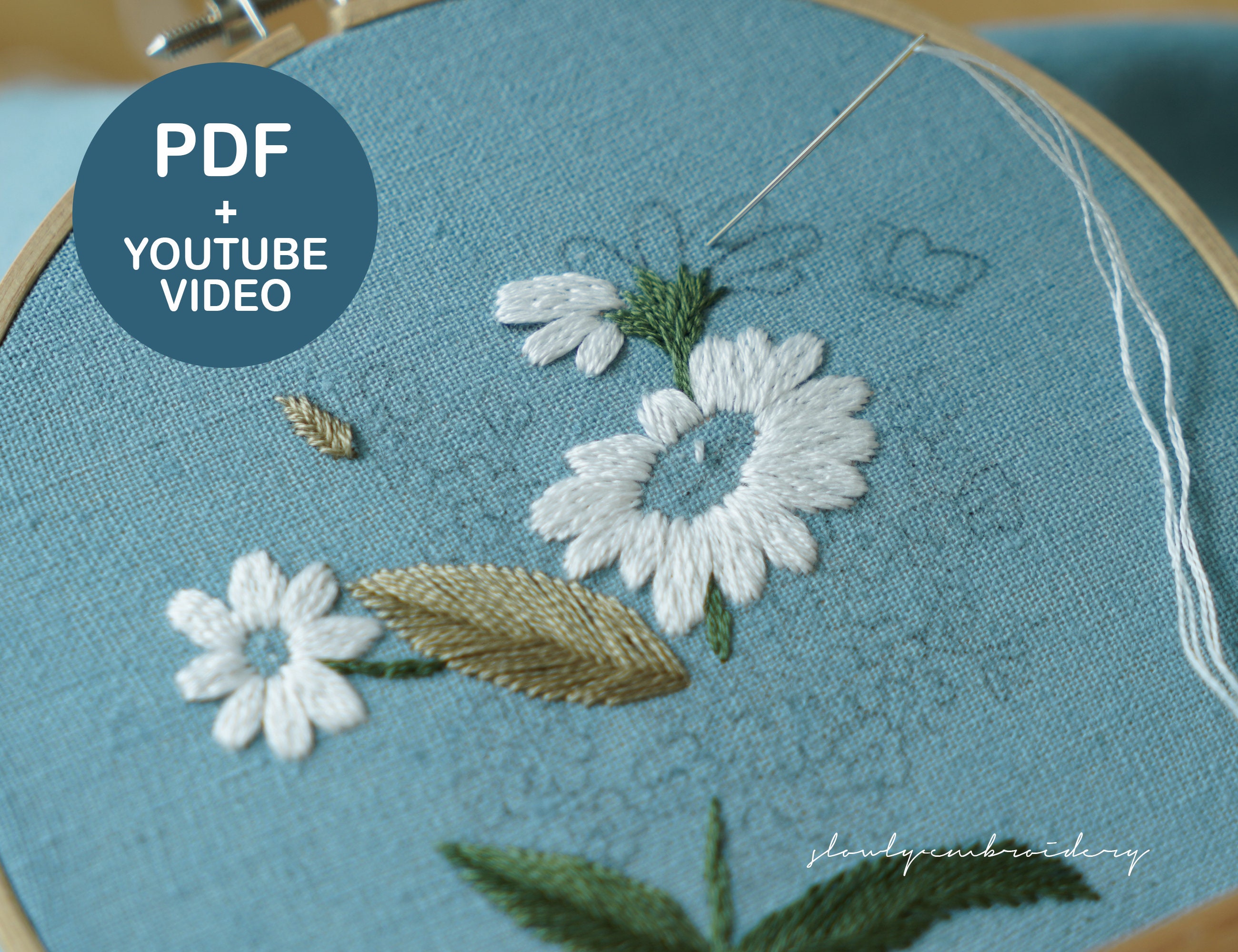 Embroidery PDF Pattern, Vintage Flower Hand Embroidery, Video Tutorial ...