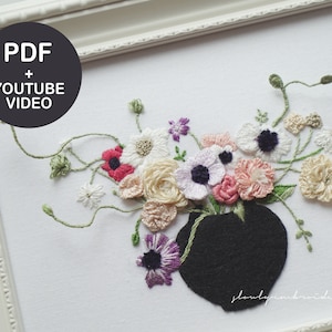 Embroidery Pattern, Hand embroidery PDF, 3D hand embroidery video Tutorial, Flower embroidery, floral embroidry designs Wire embroidery image 1