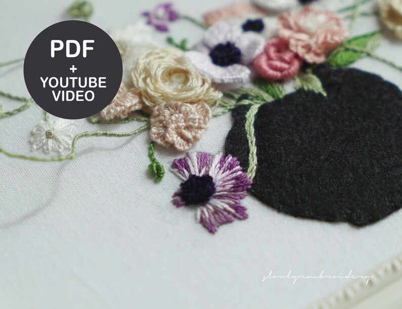 Embroidery Pattern, Hand embroidery PDF, 3D hand embroidery video Tutorial, Flower embroidery, floral embroidry designs Wire embroidery image 6