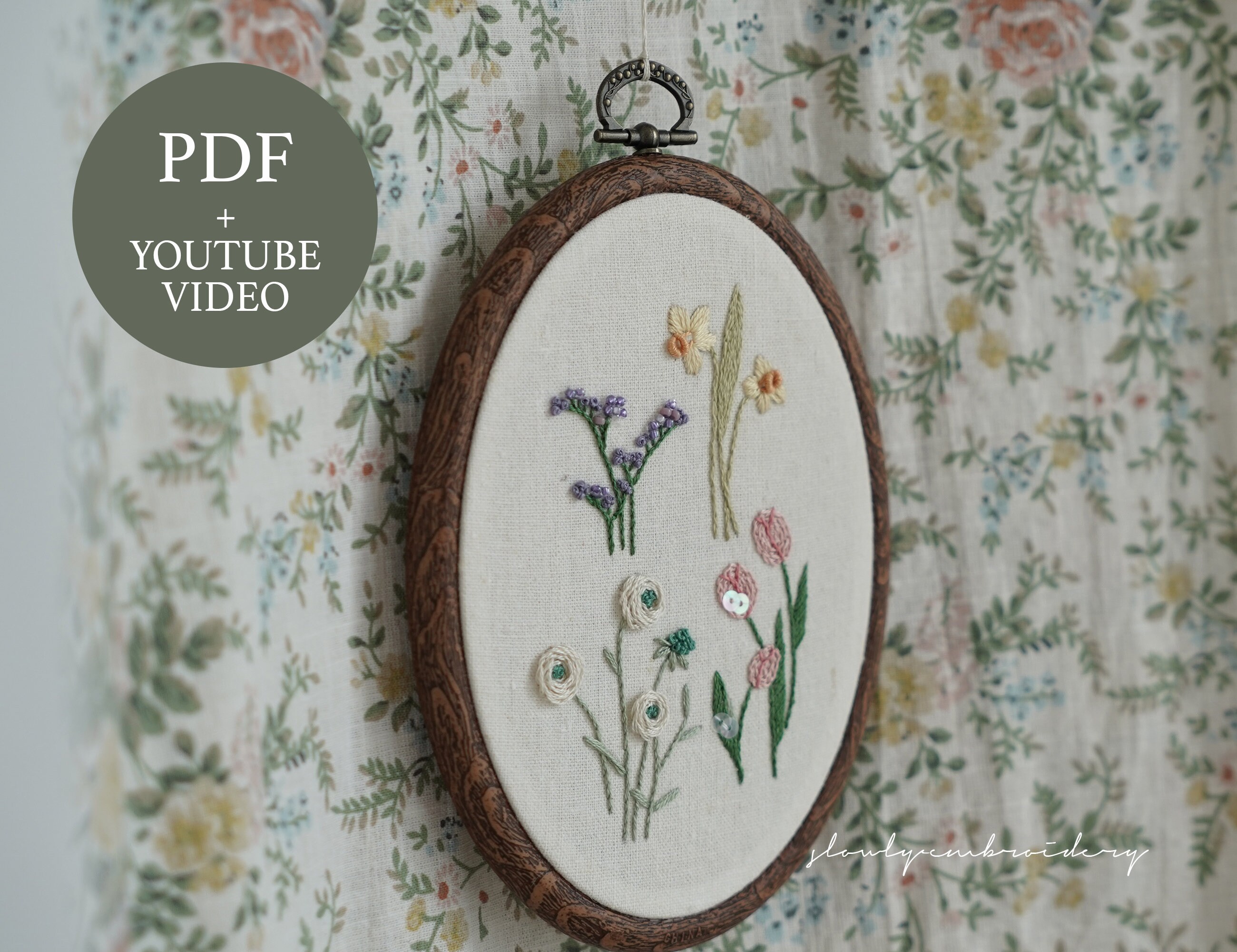 Floral Embroidery Pattern PDF, 4 Flower Designs With Video Tutorial for ...