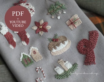 Christmas Embroidery PDF Pattern, Video Tutorial, Cozy Hand embroidery, Embroidery design, Pattern, Winter embroidery, Digital Download