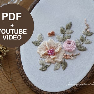 Vintage Flower Embroidery Pattern, Hand Embroidery design, Floral Pattern, PDF Pattern, Embroidery video Tutorial, Digital Download, PDF