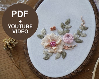 Vintage Flower Embroidery Pattern, Hand Embroidery design, Floral Pattern, PDF Pattern, Embroidery video Tutorial, Digital Download, PDF