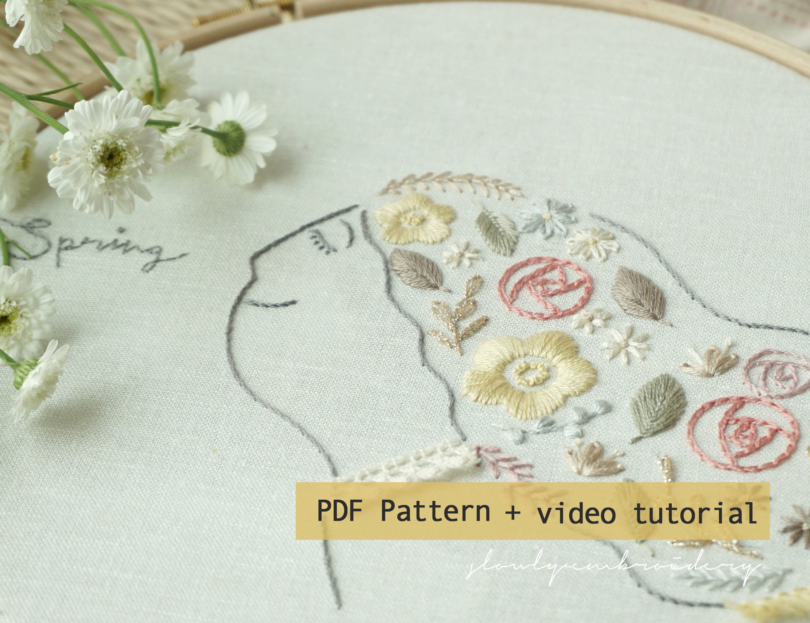 Spring Flower Embroidery Pattern, PDF Pattern, Video Tutorial, Floral ...