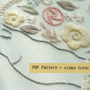 Spring Flower Embroidery Pattern, PDF Pattern, Video Tutorial, Floral Hand Embroidery, DIY Printable, Hoop Art, Digital Download, beginners