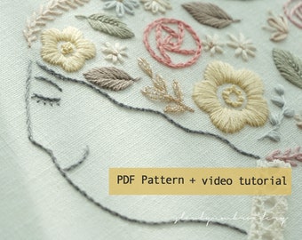 Spring Flower Embroidery Pattern, PDF Pattern, Video Tutorial, Floral Hand Embroidery, DIY Printable, Hoop Art, Digital Download, beginners