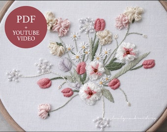A pinkish bouquet | Hand Embroidery PDF Pattern + Youtube Tutorial