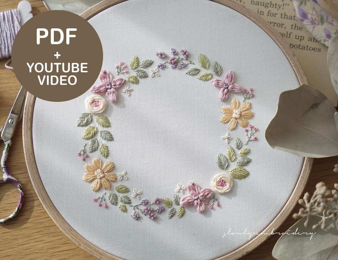 Embroidery Pattern Video Tutorial, PDF Pattern, Flower Hand