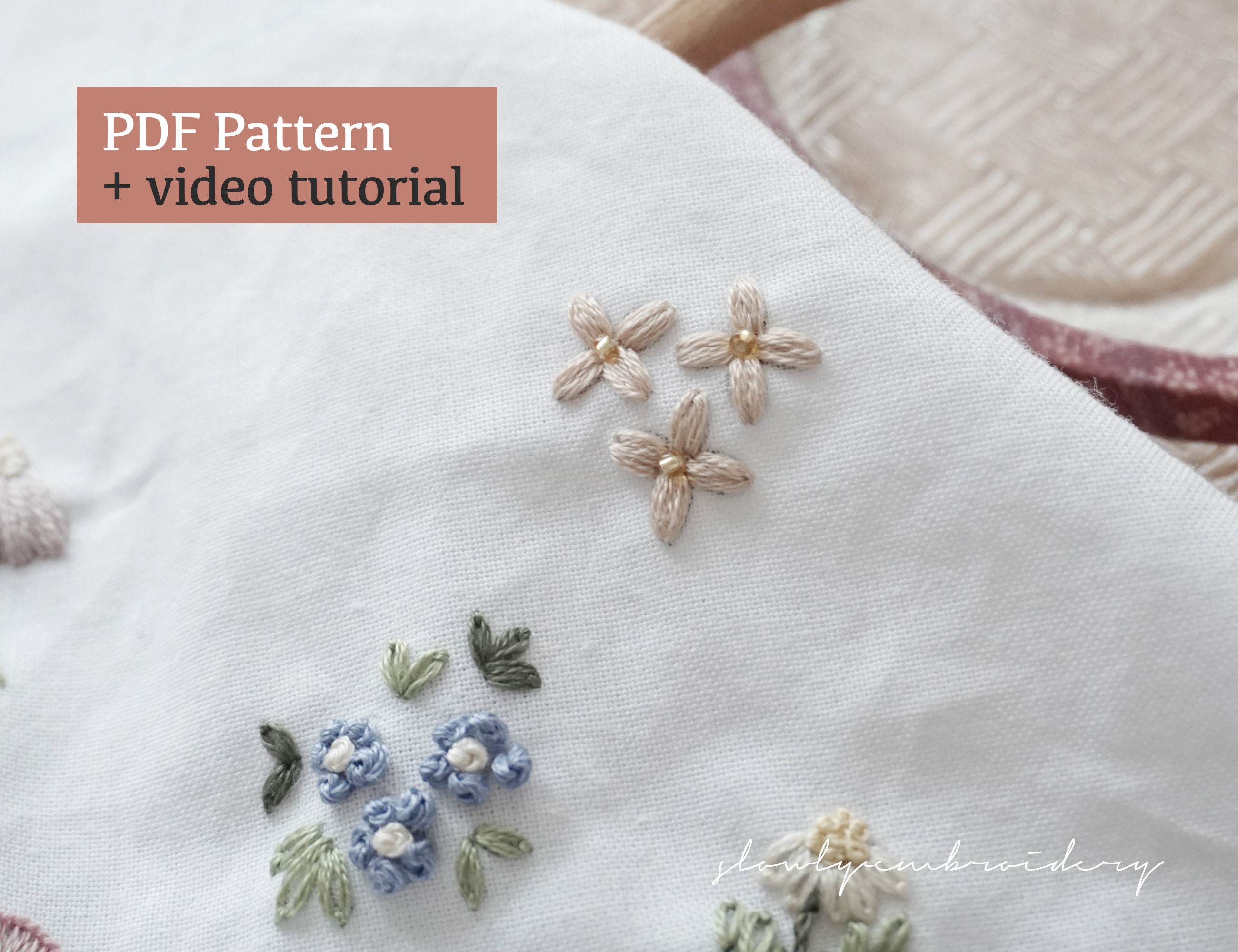 Floral Embroidery PDF Patterns, Hand Embroidery Video Tutorial, Flower ...