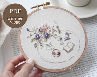 Blumenvase Stickmuster PDF Handstickerei für Anfänger mit Video-Tutorial